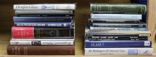 A quantity of reference books relating to glass, including Bristol Glass, Whitefriars, Stained Glass, American Glass,